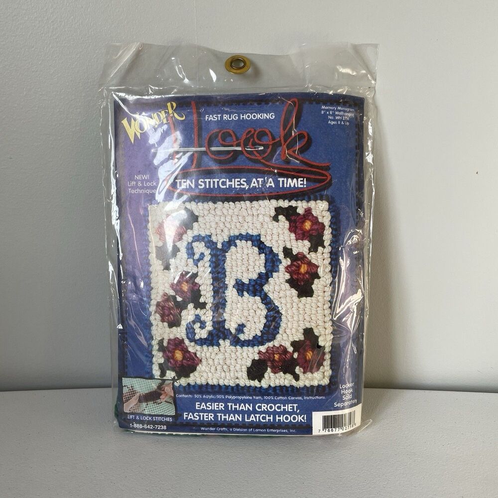 Wonder Hook Fast Rug Hooking Vintage 'B Monogram' Latch Hook Craft Kit Fiber Art